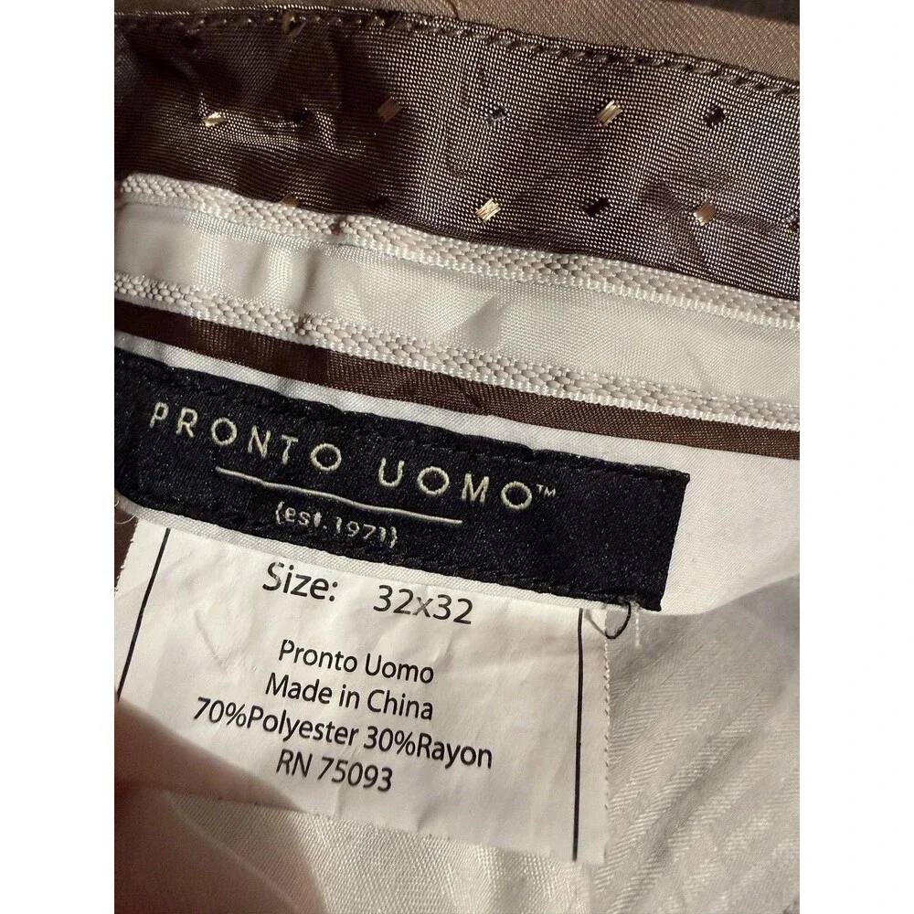 Pronto Uomo Dress Pants Mens 32x32 Beige Flat Front Rayon Blend Chino Office